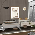 Modern Living Room Interior With Beige Sofas Cushions Decorative Painting And Blinds