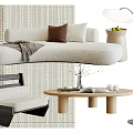 Modern Minimalist Sofa Coffee Table Set With Pillows Blanket And Floor Lamp