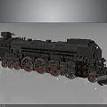 Vintage Dark Colored Steam Train Model With Red Wheels Front Snow Plow And Mechanical Details