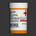 Orange Medicine Bottle With White Cap Red Cross Label And 100 Tablets