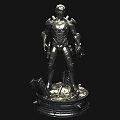 Silver Metallic Sci Fi Humanoid Sculpture Carving With Mechanical Armor And Base 3d model