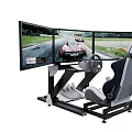 Functional Car Racing Simulator With Multiple Screens Steering Wheel And Racing Scenes