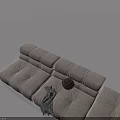 Modern Grey L Shaped Tufted Sofa With Throw Blanket And Cushions 3d model