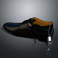 Classic Black Laced Leather Shoes With Yellow Interior And Hanging Tag