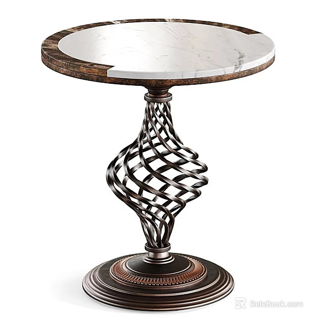 Elegant Vintage Side Table With Marble Top And Metal Spiral Base 3d model 