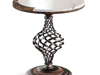 Elegant Vintage Side Table With Marble Top And Metal Spiral Base 3d model