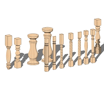 Jianou Railing Wood Carved Pillars 3d model