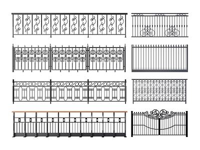 European style railing wrought iron railing guardrail 3d model