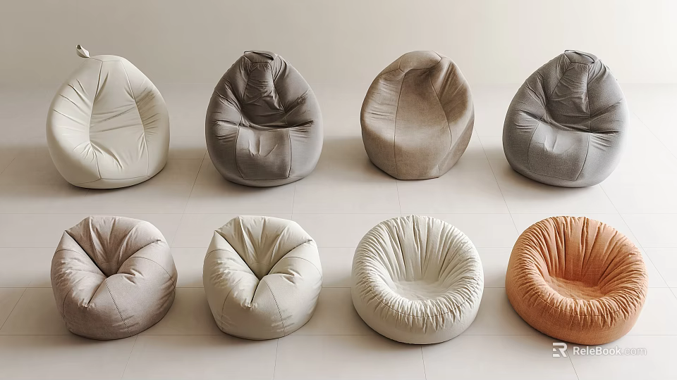 Modern Bean Bag Chairs In Various Neutral And Warm Colors For Living Room 3d model 