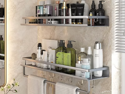 Bathroom Accessories Wall Mounted Shelves with Toiletries and Towels in Modern Bathroom 3d model