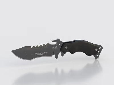 Tactical Folding Knife With Black Handle Serrated Blade And Stainless Steel 3d model