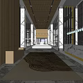 Modern Sales Office Interior Design With Spacious Space Circular Chandeliers And Central Lawn Area