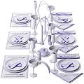 Complete Modern Tableware Set Featuring Plates Napkins Wine Glasses Cutlery And Candle Holders