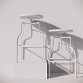 Two Modern Bar Stools With Wooden Seats And White Black Metal Frames