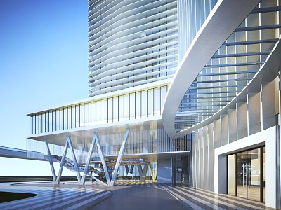 Modern Office Building With Glass Curtain Wall High Rise Steel Structure And Spacious Entrance 3d model
