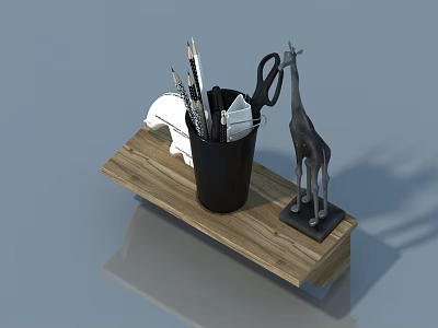 Stylish Pet Cabinet With Wooden Shelf Holding Pen Holder Scissors And Animal Statues 3d model