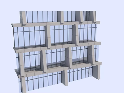 Modern Multi Storey Building Facade With Glass Windows And Concrete Frames 3d model