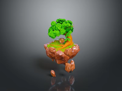 Floating Rocky Island Scenery With Lush Green Tree Grass And Small Rocks 3d model