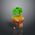 Floating Rocky Island Scenery With Lush Green Tree Grass And Small Rocks