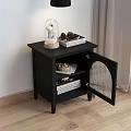 Modern Black Bedside Table With Glass Cloche Books And Lattice Door Design