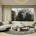 Modern Open Living Dining Room With Large Windows Beige Sofa Round Rug And Wooden Floors