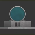 Futuristic Device With Hexagonal Metallic Base Circular Blue Transparent Top And Red Glowing Core