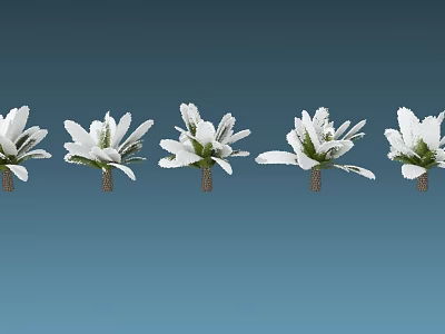 Row Of Flowering Trees With White Blossoms And Green Leaves On Blue Background 3d model