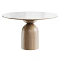 Modern Round Natural Wood Dining Table And Chair Combination With Stylish Soft Upholstered Seats