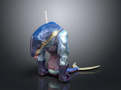 3D Fantasy Creature Model With Blue Body Glowing Details Muscular Limbs And Tail 3d model