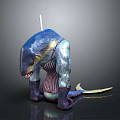 3D Fantasy Creature Model With Blue Body Glowing Details Muscular Limbs And Tail