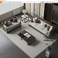 New Chinese Style Sofa Coffee Table Combination Solid Wood Sofa Coffee Table 3d model