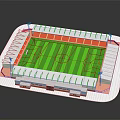 Football Stadium Design With Green Pitch Red and White Stands Roof and Seats