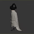 Black Top With Wide Shawl Design And Beige Layered Long Skirt Fashion Outfit