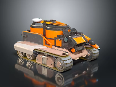 Orange And Black Military Armored Tank With Caterpillar Tracks And Turret Structure 3d model