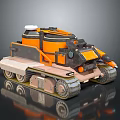 Orange And Black Military Armored Tank With Caterpillar Tracks And Turret Structure