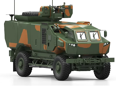 Green Orange Camouflage Armored Military Tank With Wheeled Design And Weapon System 3d model
