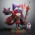 Elf Mage With Cloak And Magic Staff Accompanied By Cat Like Creature And Penguin Companion