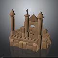 Toy Block Castle Building Constructed With Towers Flag And Surrounding Walls