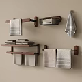 Bathroom Accessories Including Wooden Towel Racks Wall Shelves And Hanging Towels