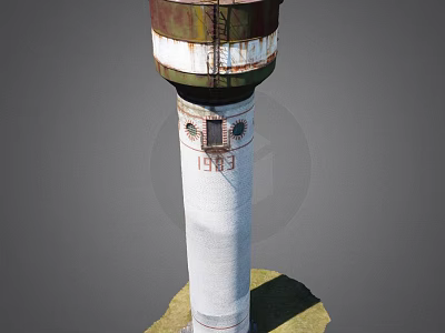 Vintage White Tower Featuring Rusted Green Brown Top 1983 Marking And Small Windows 3d model