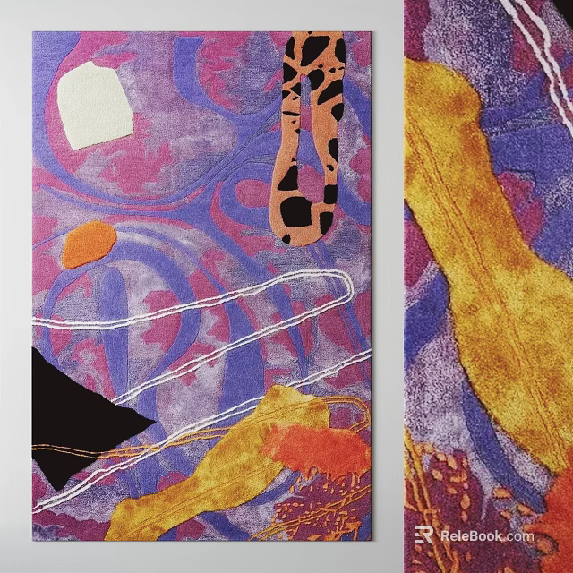 Textured Square Rug With Abstract Design And Multi Colored Purple Orange Yellow Patterns 3d model