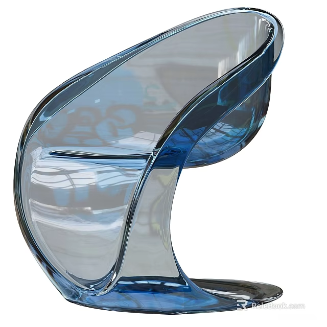 Transparent Blue Modern Acrylic Single Chair With Sleek Curved Design 3d model 