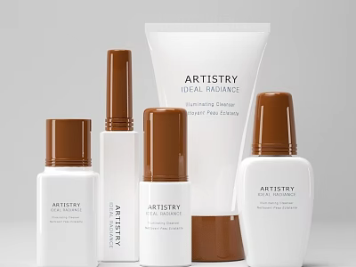 ARTISTRY Ideal Radiance Skincare Cosmetics With White Brown Bottles And Nourishing Formulas 3d model
