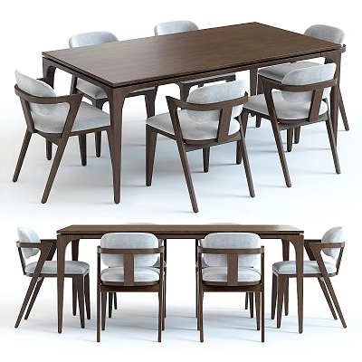 Modern Wooden Dining Table Set With Upholstered Chairs And Contemporary Design 3d model