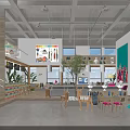 Modern School Interior Design With Spacious Layout Windows Plants And Colorful Artworks