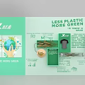 Eco Friendly Background Wall Showcasing Less Plastic More Green Bamboo Fiber Products And Earth Graphic
