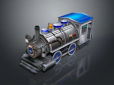 Vintage Steam Train Model with Silver Body Blue Roof and Blue Wheels 3d model