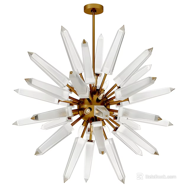Elegant Modern Star Shaped Chandelier Featuring Clear Crystal Prisms And Gold Metal Frame 3d model 