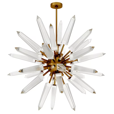 Elegant Modern Star Shaped Chandelier Featuring Clear Crystal Prisms And Gold Metal Frame 3d model