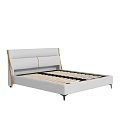 Modern Double Bed With Upholstered Headboard Yellow Trim White Frame Black Legs And Wooden Slats